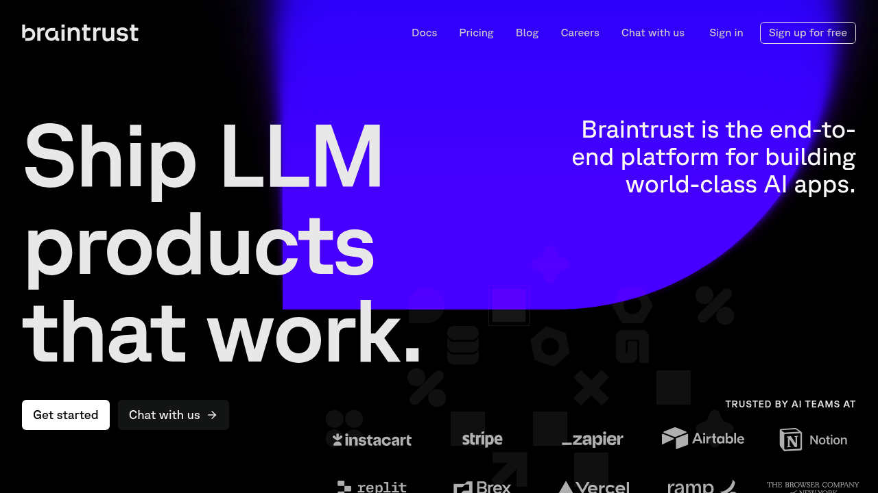Screenshot of Braintrust website