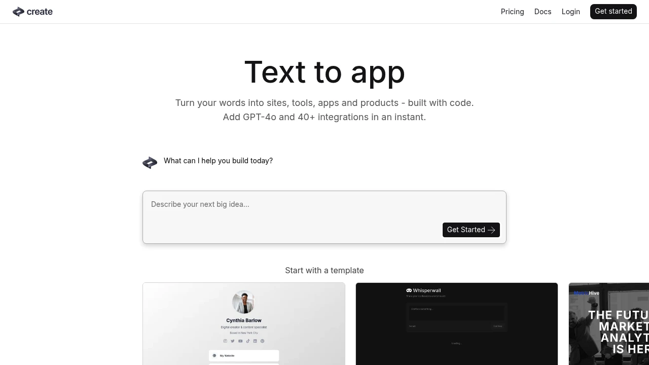 Screenshot of Create website
