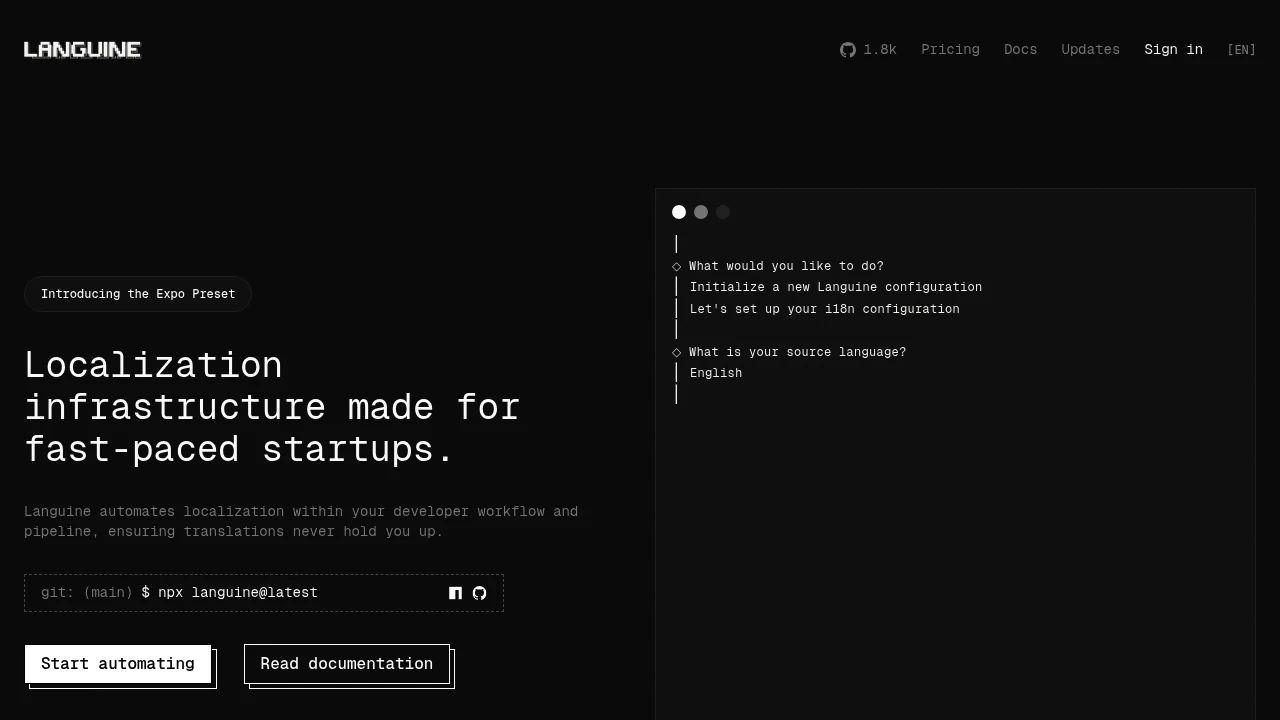Screenshot of Languine website
