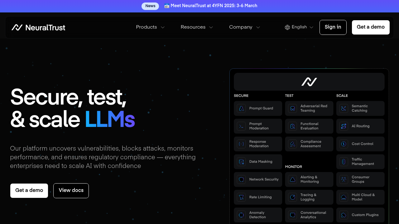 Screenshot of NeuralTrust website