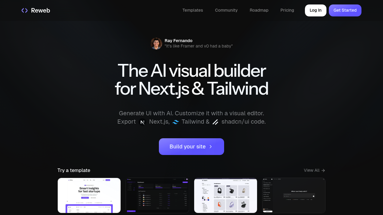 Screenshot of Reweb website
