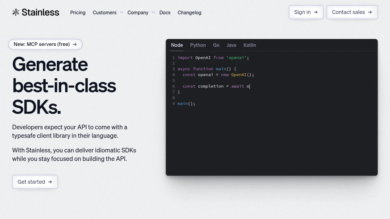 Screenshot of Stainless website